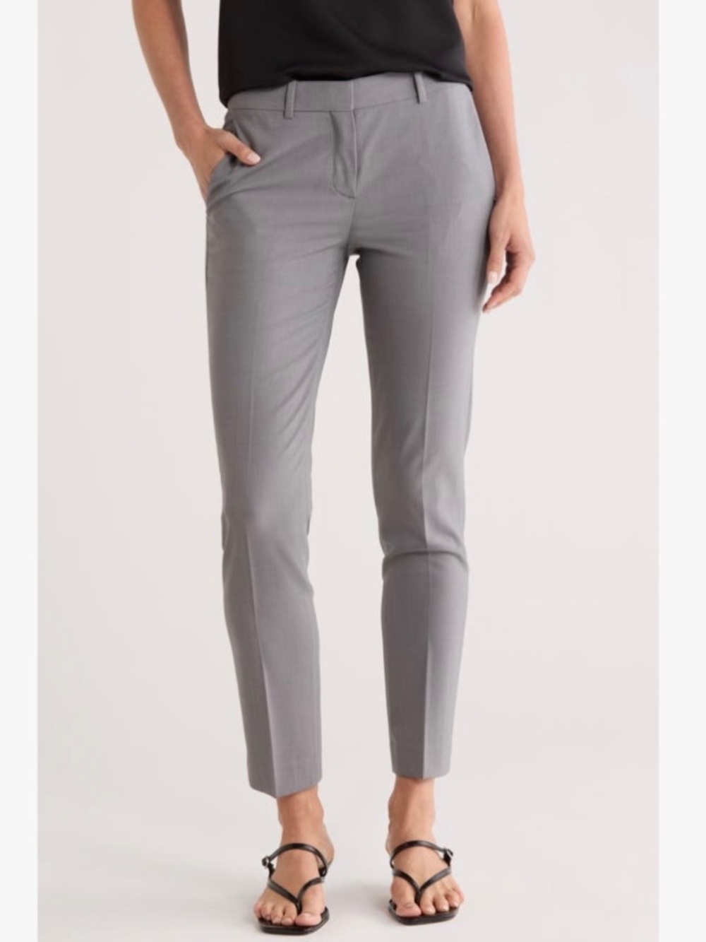 Theory Trestra Virgin Wool Taper Leg Pants Pearl Grey Melange SZ 8